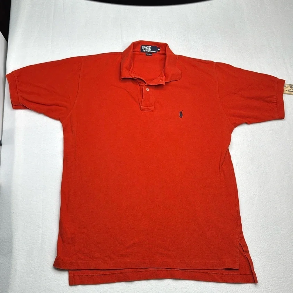 Ralph Lauren men’s polo shirt size M Medium orange 100% cotton vintage Y2K